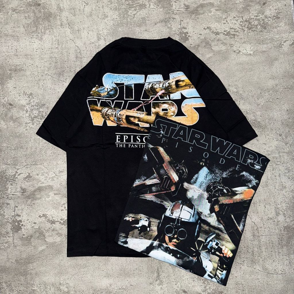 Baju Kaos P&B Oversize STAR WARS Episode 1 - T Shirt Vintage Oversize Star Wars Black 20s Kaos Unise