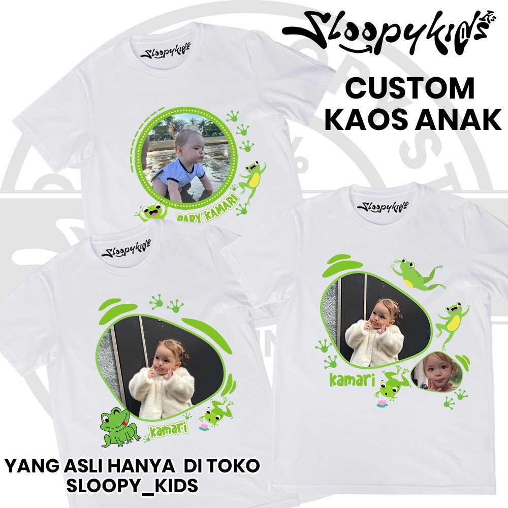 Custom kaos anak Motif kartun kodok bisa ganti foto dan nama /kaos anak/kaos custom foto