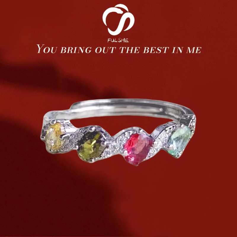 FULSHE Cincin Batu Permata Berwarna Dopamin Gaya Korea Wanita