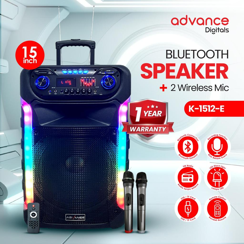 Speaker Advance K1512 E Bluetooth 15 inch 2 Mic Wireless / K1512E Bluetooth 15 inch 2 Mic Wireless /