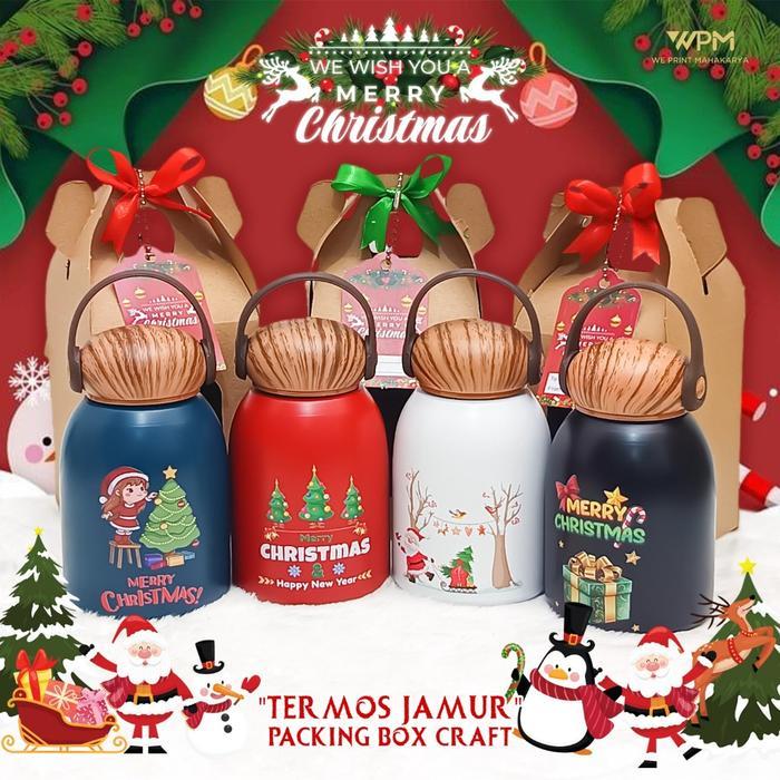 PAKET SOUVENIR NATAL / TERMOS MINI NATAL / PAKET TERMOS MINI JAMUR NATAL BOX COKLAT / / SOUVENIR TER