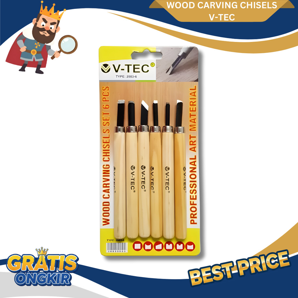 V-Tec Wood Carving Chisels Set 6 Pisau Ukir Set 6 Alat Ukir Kayu V-Tec - Set