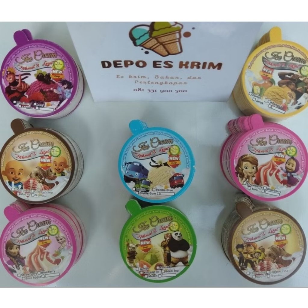 Tutup Cup Es Krim 50 60 100 ml (50 pcs) Murah Lucu Ice Cream Kartun