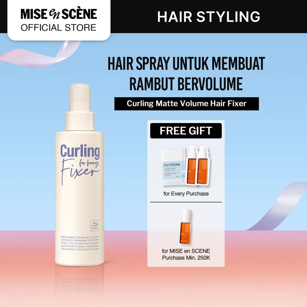 NEW mise en scene Curling Matte Volume Hair Fixer 200ml - Spray Rambut dengan Tekstur Ringan untuk M