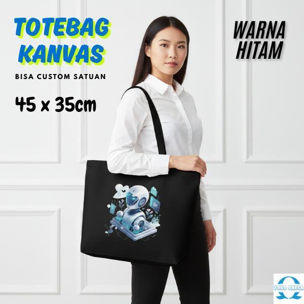 Totebag Kanvas Hitam Landscape 45x35 Cm Custom Ilustrasi Anime Gambar dan Desain Bebas untuk Souveni