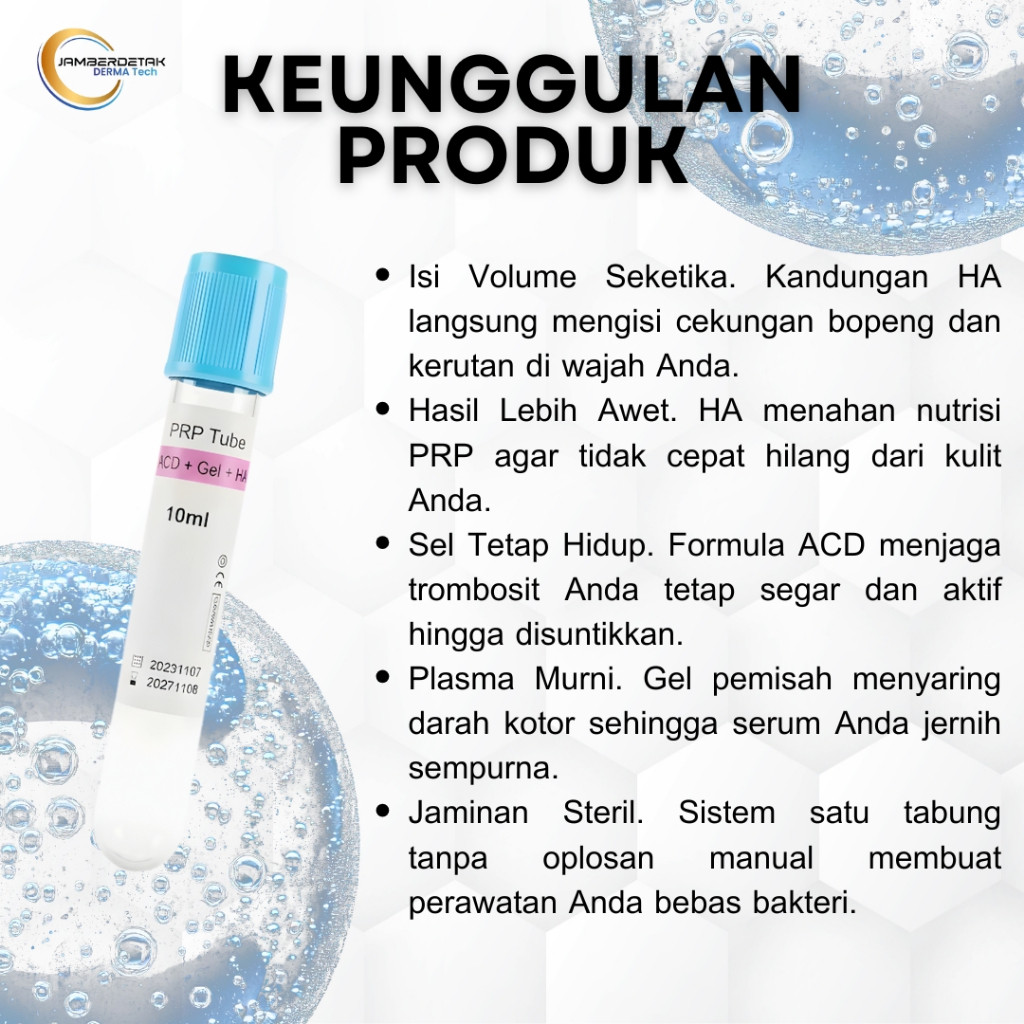 ACD + Gel + HA 10ml (Hyaluronic Acid) PRP Tube | Tabung PRP Steril Wajah