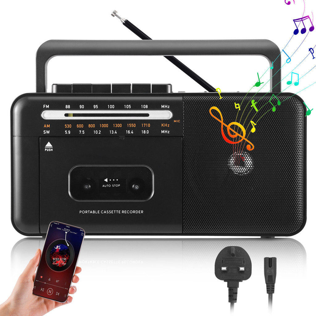 Stock siap + COD Cassette Player Bluetooth Boombox, Radio AM/FM/SW, Cassette Tape Player/Recorder wi