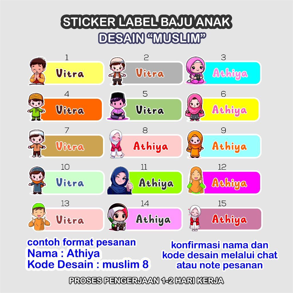 Sticker Nama Baju Setrika Sticker Nama Untuk Baju Sticker Label  Baju Nama Seragam Baju Anak 50pcs. 