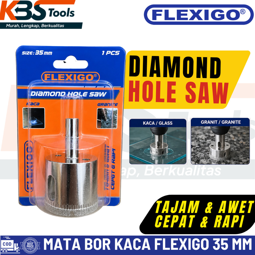 FLEXIGO Mata Bor Diamond Hole Saw 35mm Mata Bor Lubang Besar untuk Kaca, Granit, Keramik, Marmer, Po