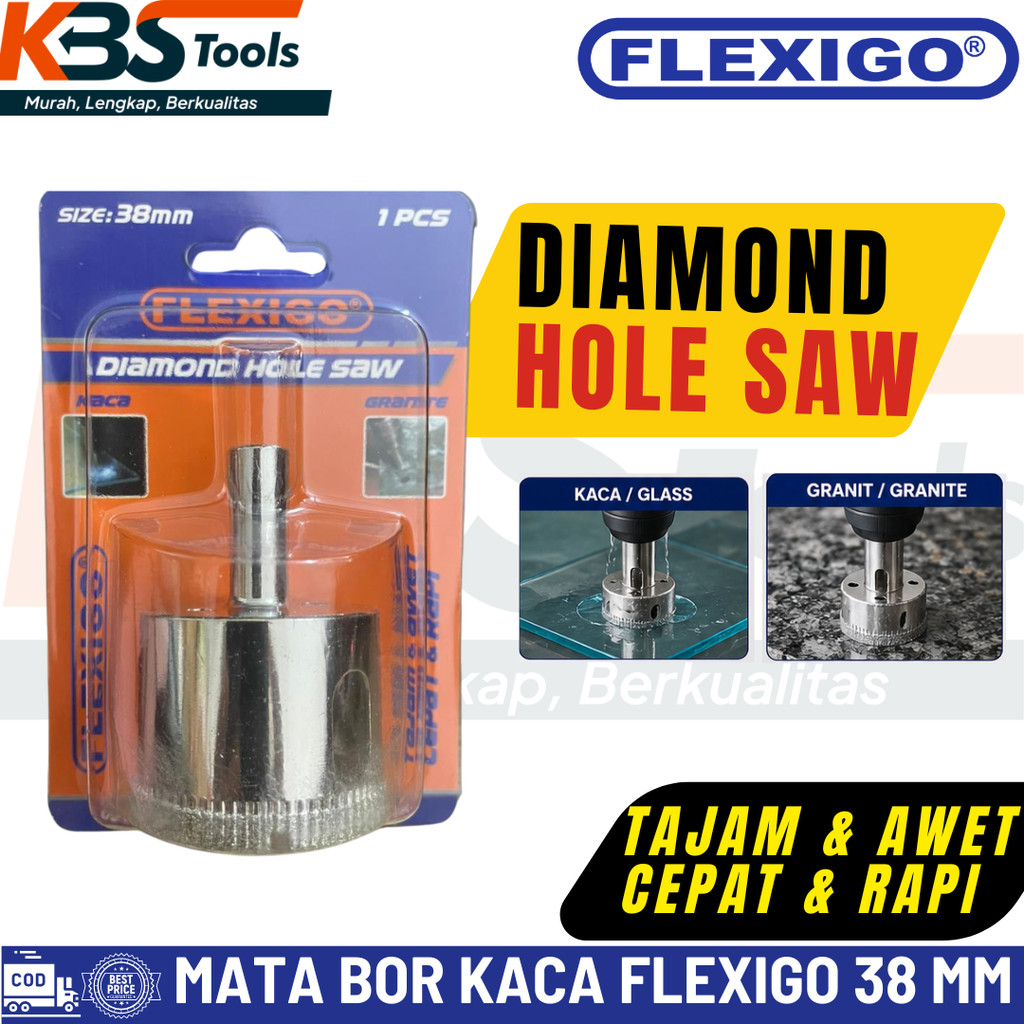 FLEXIGO Mata Bor Diamond Hole Saw 38mm Premium – Mata Bor Lubang Besar untuk Kaca, Granit, Keramik, 
