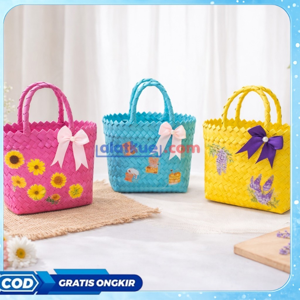 Tas Anyaman Hampers / Tas Anyaman Plastik Murah / Birthday Goodiebags Souvenir Ultah Tas anyaman pla