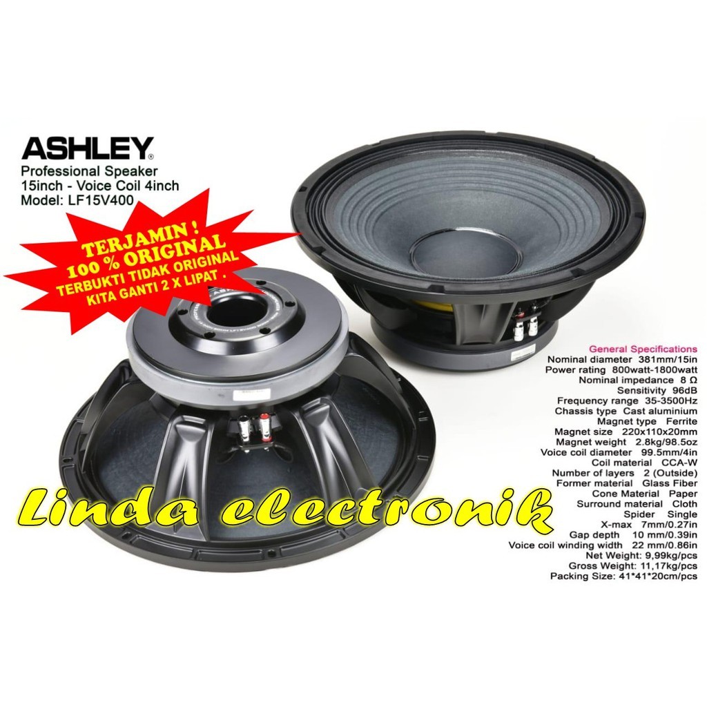 SPEAKER ASHLEY  INCH LFV400 VOICE COIL 4 INCH BARU