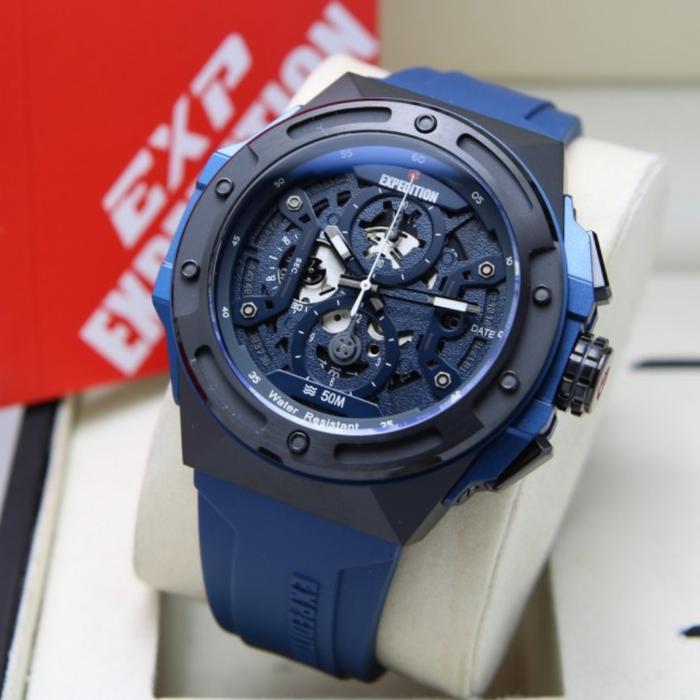 Jam Tangan Pria Expedition Original E6818 Rubber Black Blue