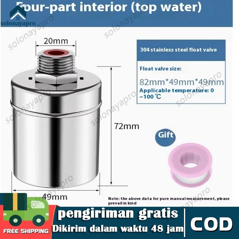 Kran Pelampung Otomatis Stainless Steel 304-Katup Pengontrol Level Air untuk Tangki,Toren,Tandon&Kol