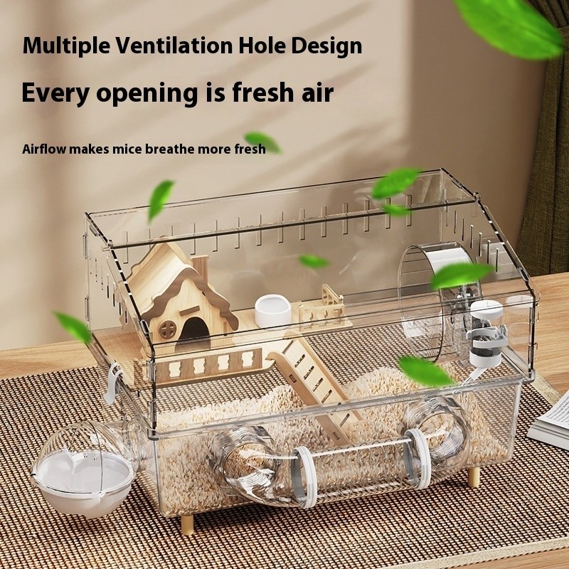 Transparent Acrylic Hamster Cage Large Luxury Villa Anti-Chew Tunnels Golden Syrian Habitat Durable 