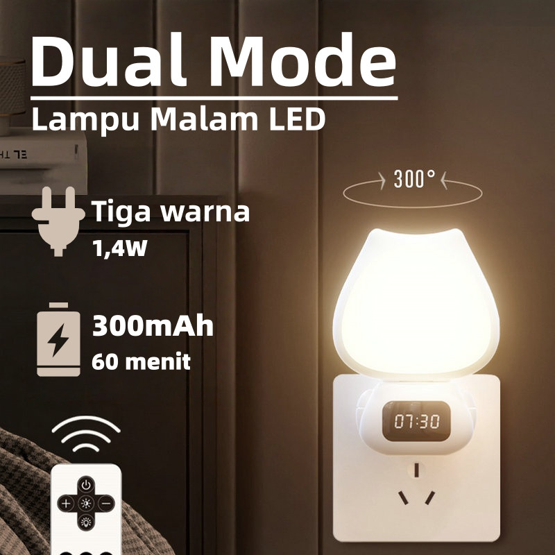 Dual Mode Lampu Tidur LED Pelindung Mata Lampu Malam Jam Remote Control Digital Isi Ulang