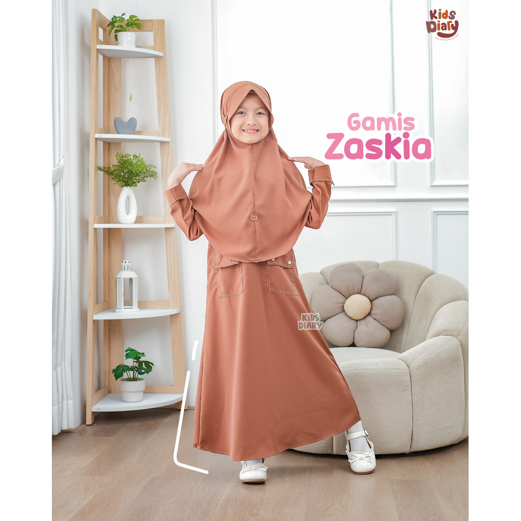 Gamis Lebaran Polos Zaskia Anak Set Hijab Perempuan Polos Syar'i  Mix Buttoned Cuff Set Hijab Zaskia
