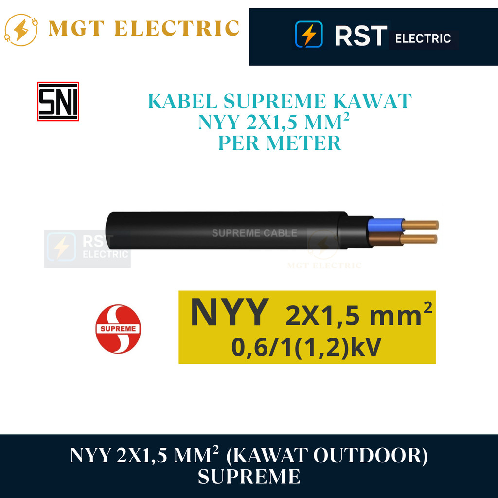SUPREME NYY 2X1.5 MM HITAM / KABEL LISTRIK HITAM KAWAT NYY 2X1,5 SUPREME / KABEL LISTRIK SUPREME TUN