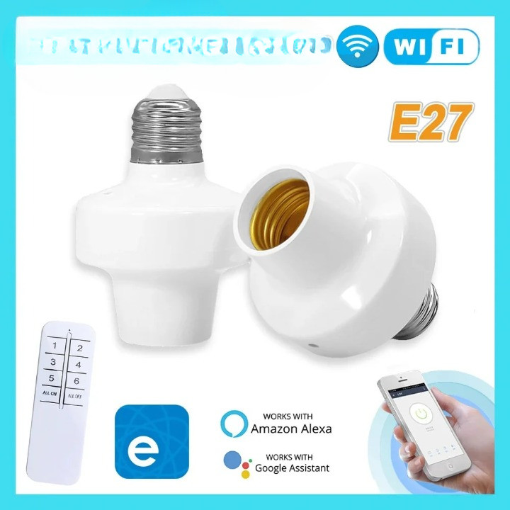 Fitting Lampu Wireless E27 Remote Control Timer Switch WiFi Jarak Jauh Smart Lamp Holder Saklar Lamp