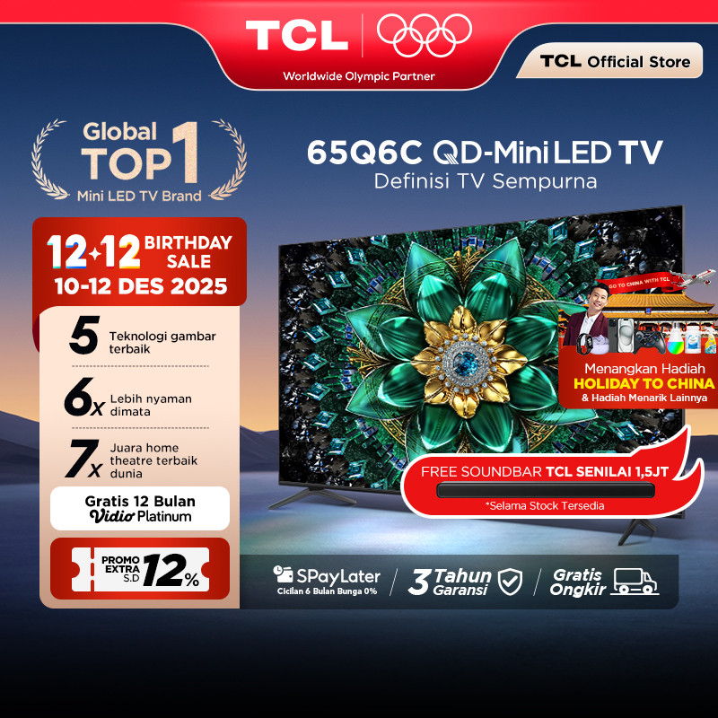 TCL 65 Inch QD-Mini LED TV Q6C - AiPQ Pro Processor - 6in1 Healthy Eye care - 144Hz - Smart Android 