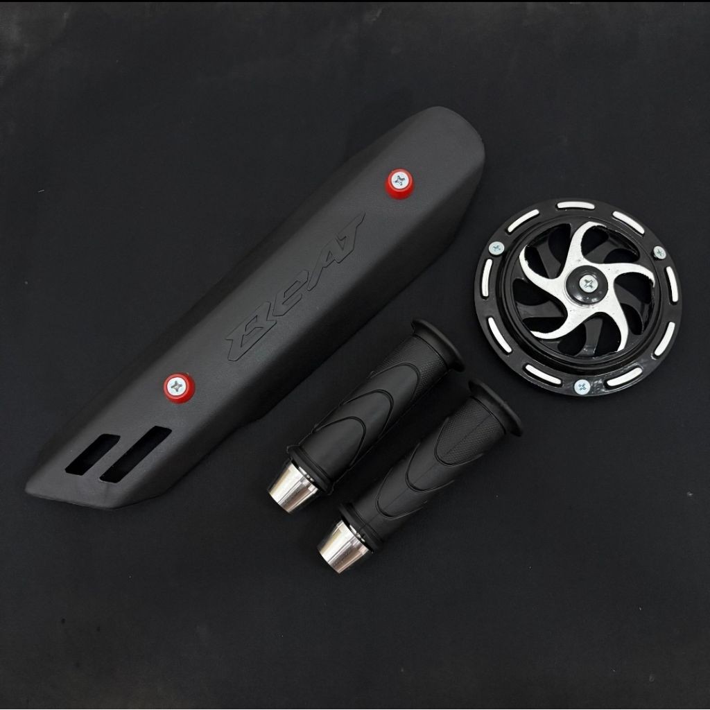 Paket 3in1 Cover Knalpot Beat Universal + Cover Kipas Spinner + Handgrip Honda Set Jalu Stang Pcx Ch