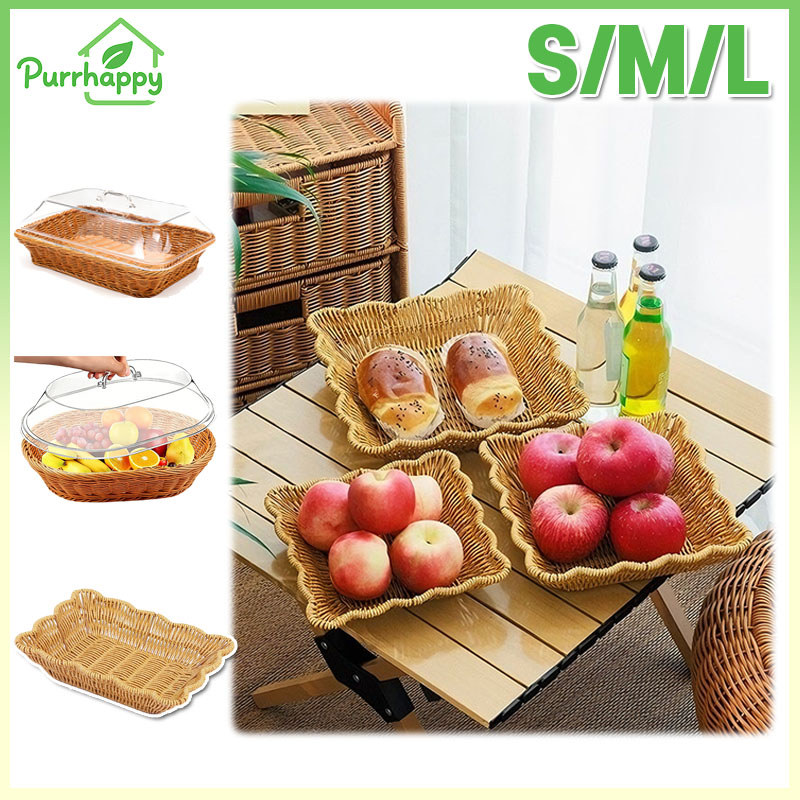 Purrhappy S/M/L Keranjang Buah Anyaman Iimitasi Rotan Keranjang Roti  Keranjang Buah Keranjang Rotan