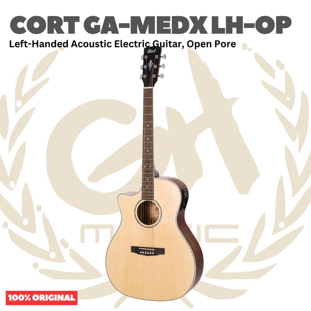 Cort GA-MEDX LH-OP Left-Handed Acoustic Electric Guitar, Open Pore - Gitar Kidal Akustik Elektrik Or