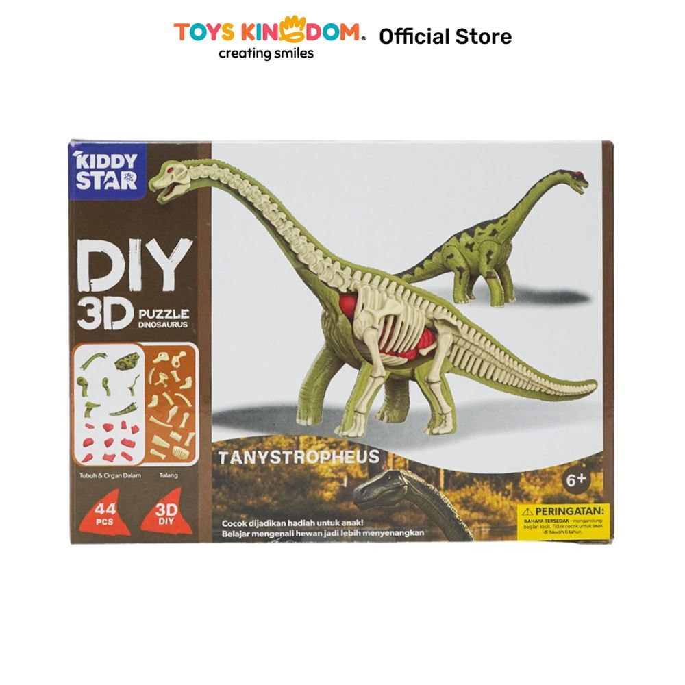 Toys Kingdom Kiddy Star Puzzle 3D DIY Dinosaurus Tanystropheus Set 44 Pcs - Hijau Kids Toy Mainan Su