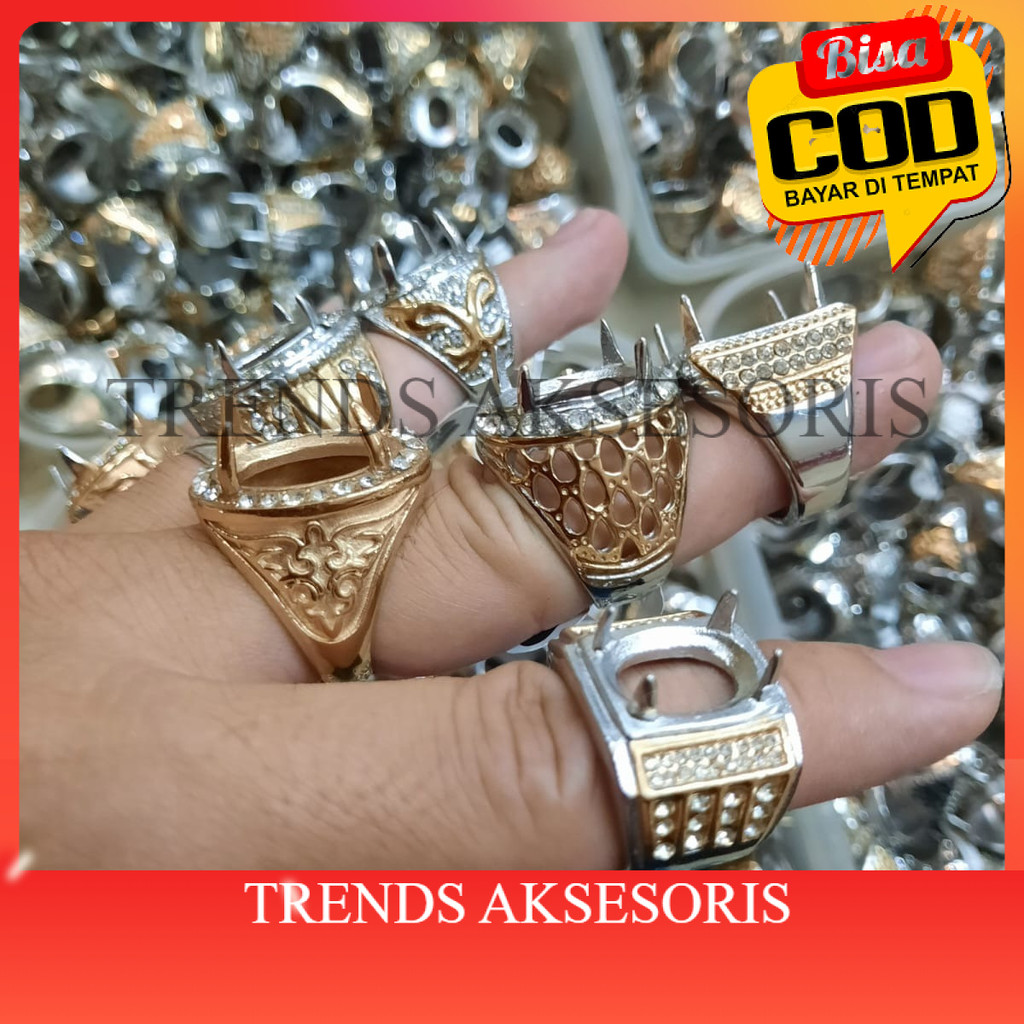 [TRENDS COD] Ring Cincin Batu Akik / Emban Ring / Cangkang Cincin Batu Akik Titanium Model Gigi 4 Ba
