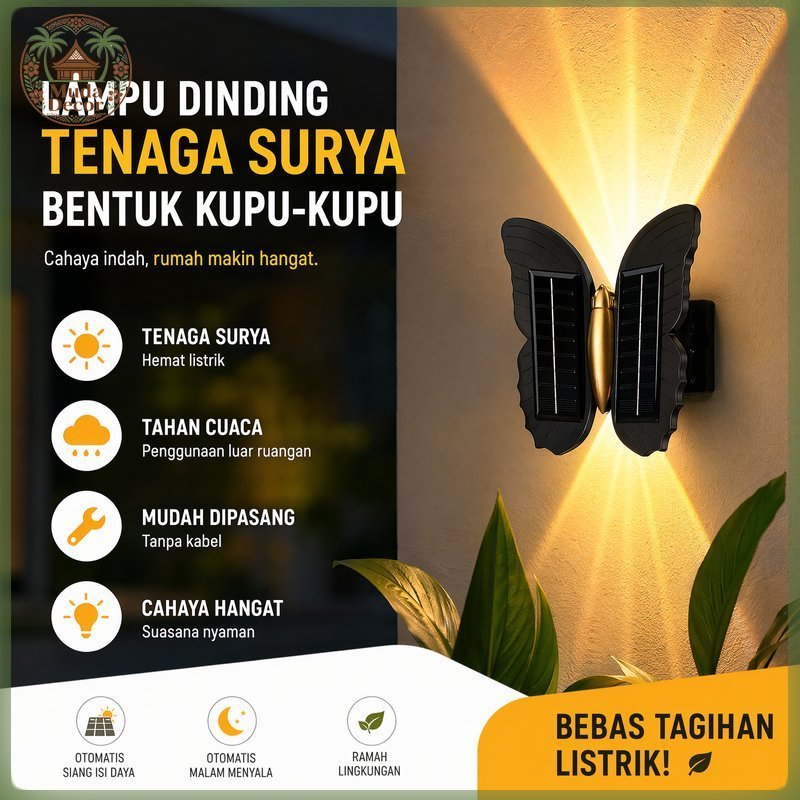 lampu dinding solar kupu kupu led sensor cahaya ip65 tahan hujan taman balkon dekorasi outdoor