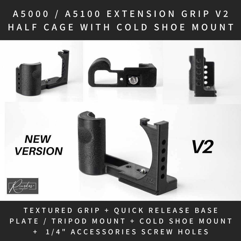 Sheilla|| Extension Grip V2 Half Rig Cage Case Sony A5000 A5100 Cold Shoe Hot Shoe Mount 1/4 Inch Ac