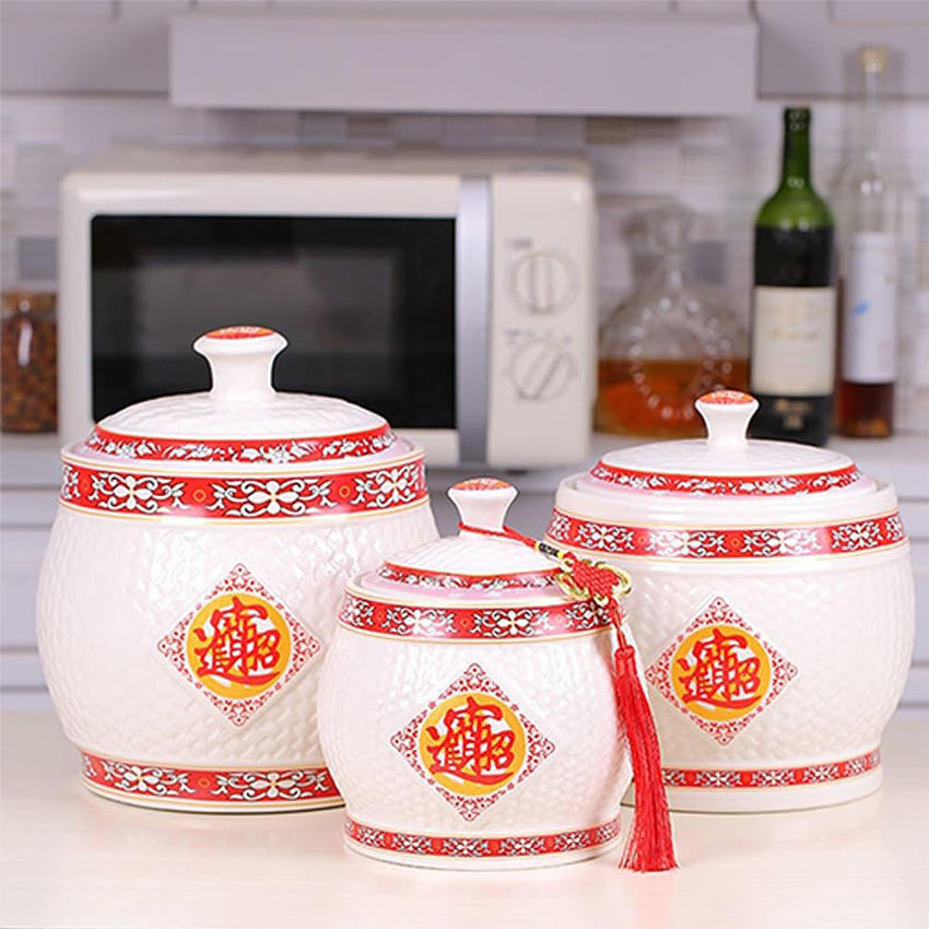 Tempat Beras Keramik 5 kg/10 kg Tempat Beras Anti Kutu Dan Semut / Guci Beras Keramik Fengshui