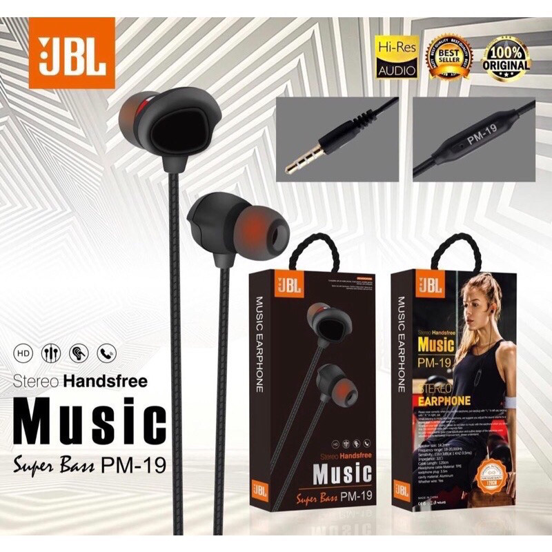 PM-19 BLACK Earphone - Handsfree - Headset JBL PM-19 J Stereo Extra Super Bass HF PM19