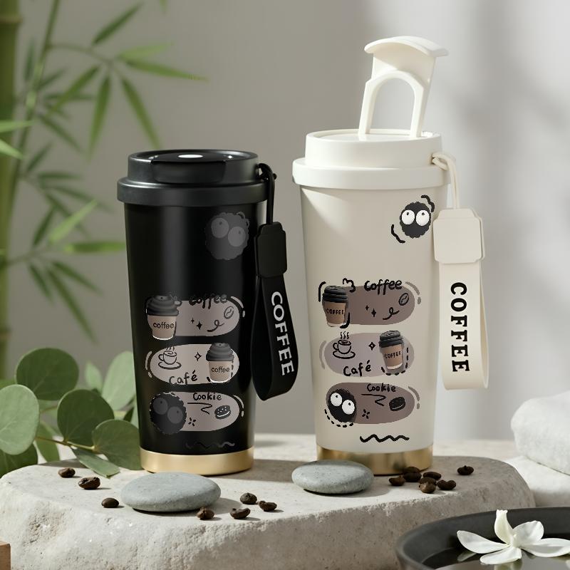 Tumbler Label Kopi Botol Minum Aesthetic CUP 500 ML Tumblr Stainless Steel Dengan Sedotan Termos Art