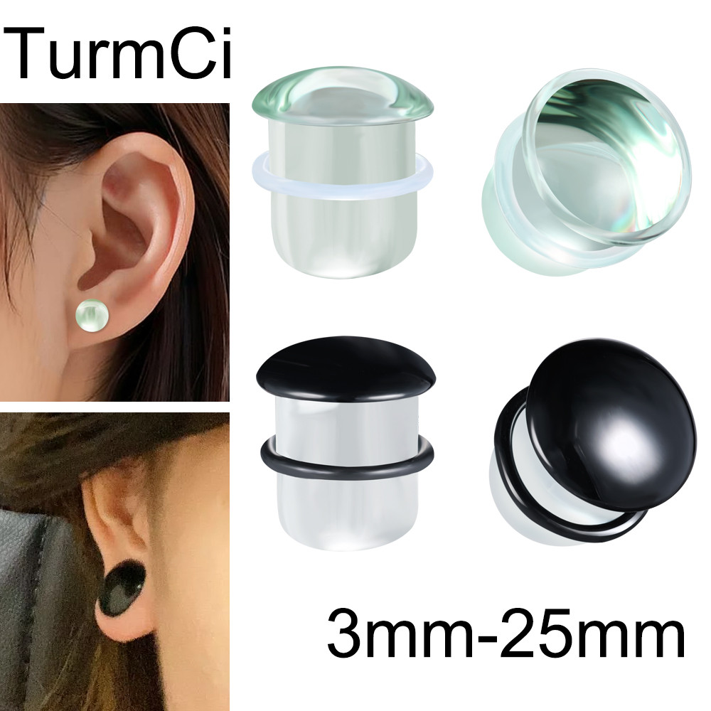 TurmCi 1 Buah 3-25mm Ear Expander Glass Ear Stretchers Transparent Ear Plug Tunnel Mushroom Shaped E