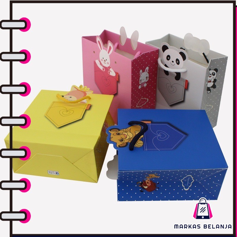 Paper Bag Karakter Lucu/ Tas Kertas Kartun Anak-anak Hewan/ Tas Kemasan Tas Pakaian Toko, Tas Kemasa