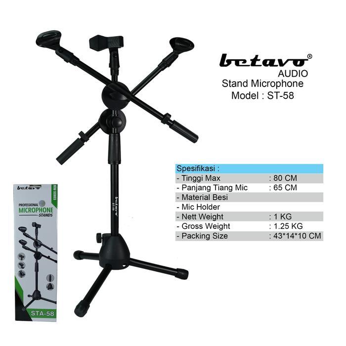 Professional Betavo Audio Stand Microphone STA-58 | 2 Mic Holder & 1 Mic Holder Jepit | Kaki Tiga | 