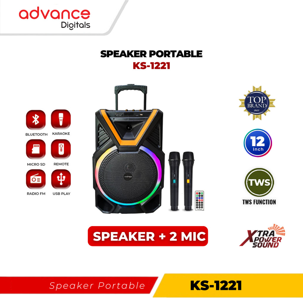 [COD] Advance Speaker Bluetooth Portable Karaoke 12 Inch Speaker Besar / FREE 1 Microphone Wireless 