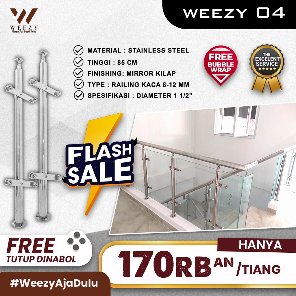RAILING TANGGA TERMURAH - RAILING KACA [Weezy 04] Railing Stainless Steel - Railing Tangga Kaca - FR