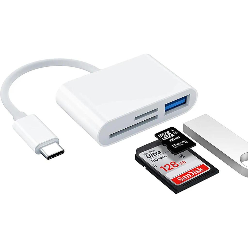USB C To SD/TF Memory Card Reader, 3-in-1 USB C Card Read Compatible With iPhone 15 Pro iPad Mac Mac
