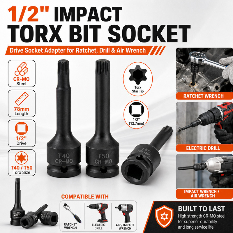 IOORUD Adaptor Soket Penggerak Kunci Pas Udara Pneumatik 1/2 Inci dengan Mata Bor Soket Heksagonal u