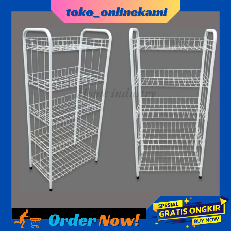 Rak Chiki Roda/Rak Display/Keranjang Chiki/Rak Serbaguna 4 Susun Roda