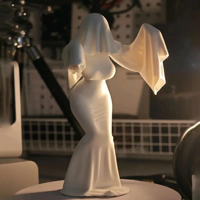 Ghost Lady Desktop Ornament, Veiled Lady - Gothic Ghost Statue Used for Home Decoration Party Suppli