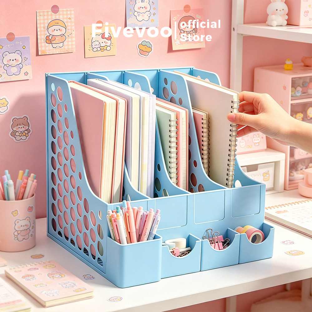 FIVEVOO Rak Buku dan Rak Dokumen Kantor/ Organizer Meja/ Tempat Penyimpanan Dokumen