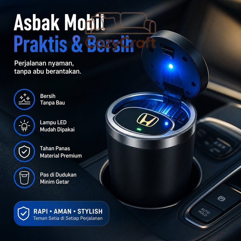 asbak mobil portable led stainless tutup tempat abu rokok cup holder aksesoris interior mobil