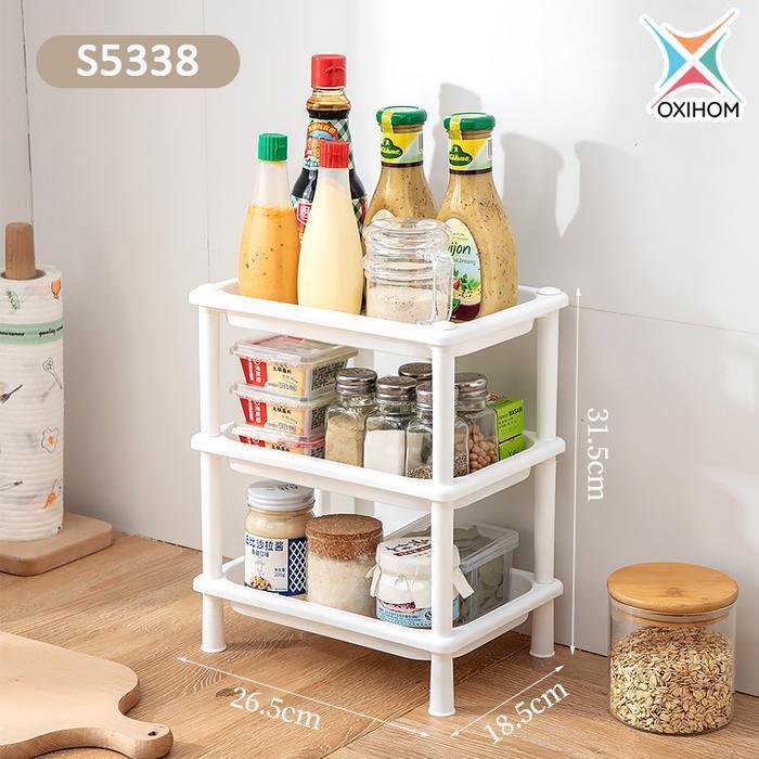 Oxihom Rak Dapur Rak Susun Plastik Rak Bumbu Rak Kamar Mandi Rak Plastik - S5338 Putih 3 Susun