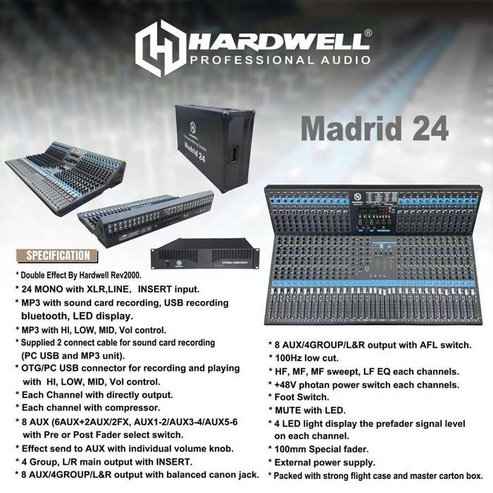 Mixer Audio 24 Channel Hardwell Madrid 24 Original Mixer Hardwell 24 Channel Double Effect & Include