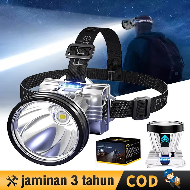 COD Senter Cas Super Terang Kepala Anti Air Jarak Jauh 600Watt Tahan 300 Jam Super LED Baterai Lithi