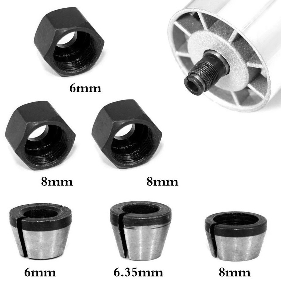 6pcs Router Bit Collet Chuck Set 66358mm Trimmer Collet Chuck Heads Adapter Engraving Trimming Machi