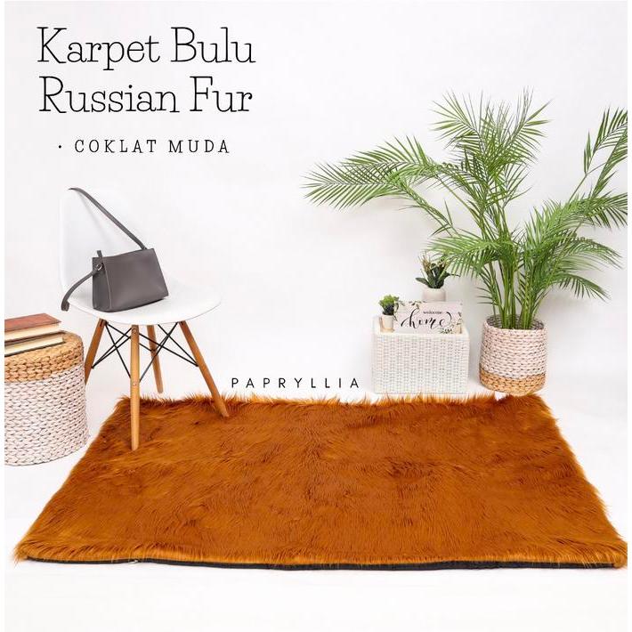 Karpet Bulu Korea Ukuran 100x150cm - Coklat Muda ( Bawah Polos)